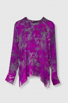 Pink printed silk V-neck top