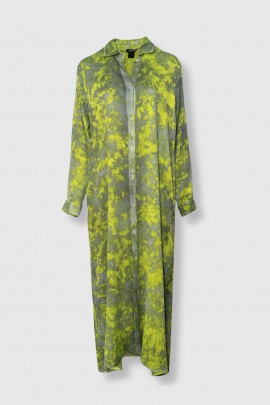 Shirt dress in green blistered silk