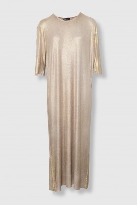 Gold laminated mesh dress