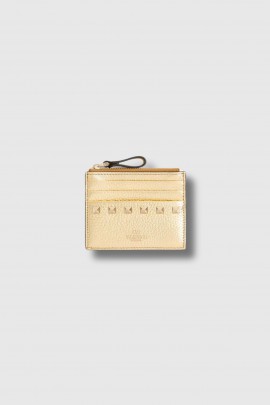 Rockstuds zipped card holder in grained gold leather