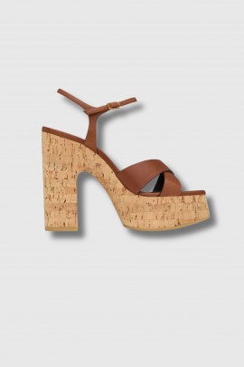 Sandales Bianca à plateforme en cuir lisse marron