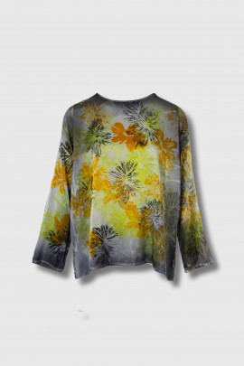 Green printed flowing silk top