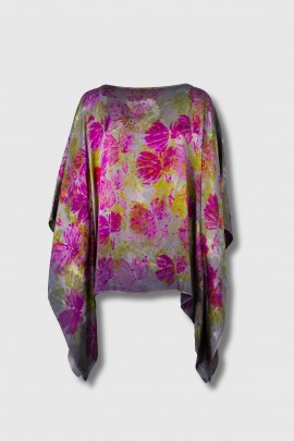 Poncho en soie imprimé rose