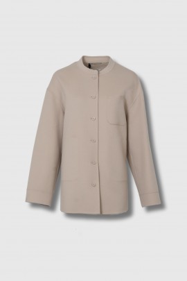 Collarless jacket in ecru wool