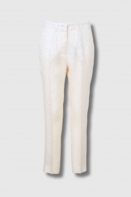 Ecru jacquard trousers