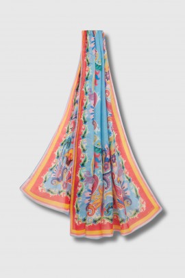 Multicoloured printed cotton blend scarf
