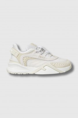 Flow sneakers in mesh and white suede