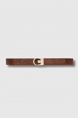 Reversible belt in smooth leather with brown crocodile embossing