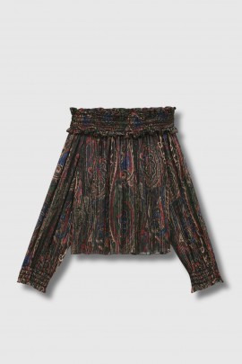 Smocked blouse in multicoloured paisley lurex silk