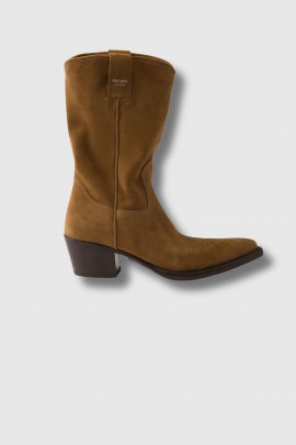 Camel suede calf leather santiag boots in tobacco