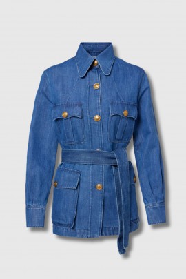Veste en jeans ceinturée bleu