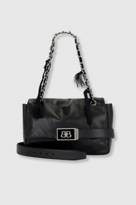 Sac Modu Flap Chain en cuir noir
