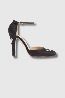 Escarpins Hi Dolly en tissu noir brodé floral 