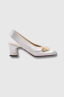 Escarpins Slingback Adamantine laminé argenté 