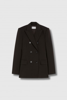 Blazer cintré en laine à double boutonnage marron foncé 