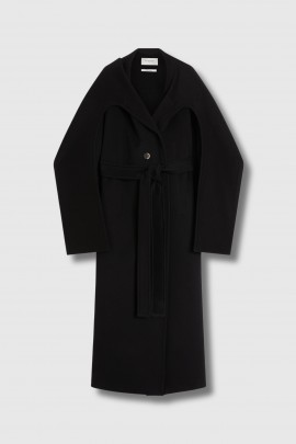 Manteau à col foulard en laine noir 