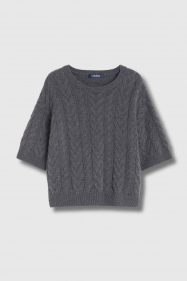 Pull torsadé gris en laine délavée 