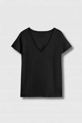 Black cotton V-neck T-shirt