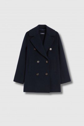 Midnight blue wool pea jacket with martingale