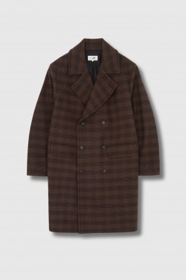 Black brown wool check coat