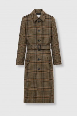 Manteau long en laine Prince de Galles
