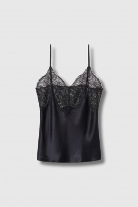 Caraco en soie et dentelle noir