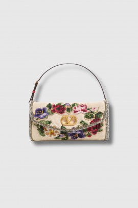 Clutch bag with multicoloured beige pearls