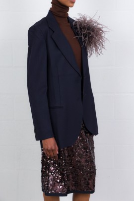 Slate ostrich feather brooch