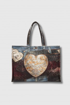 Sac cabas imprimé jeans bleu et noir 