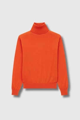 Orange cashmere, wool and silk roll neck jumper