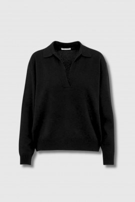 Polo manches longues en cachemire noir 