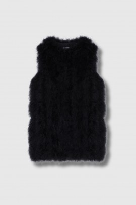 Black sleeveless feather vest