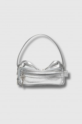 Sac à bandouillère en cuir argenté métallique