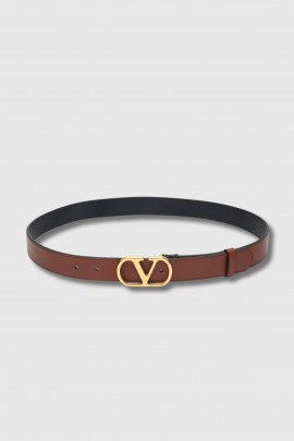 Ceinture avec logo Signature en cuir caramel foncé 