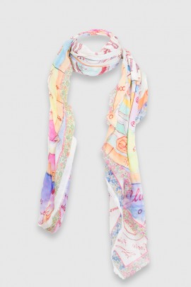 Écharpe Onoscopo en soie imprimée horoscope multicolore