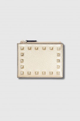 Porte-cartes en cuir doré Rockstud
