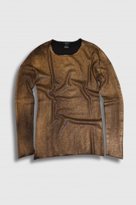 Pull fin en laine laminé doré