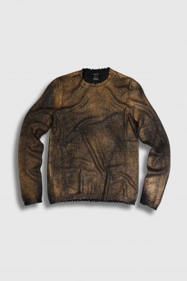 Pull col rond laminé noir et doré 