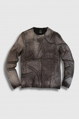 Pull col rond laminé noir et argent