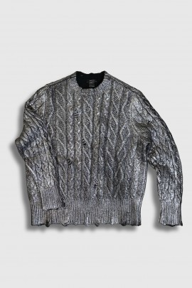 Pull en laine torsadée laminé argenté