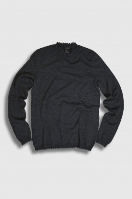 Iconic round-neck sweater in charcoal gray