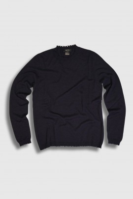 Pull en laine ras de cou destroy bleu marine