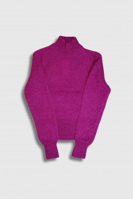 Pull col roulé en mohair fuchsia