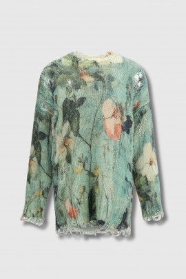 Turquoise floral print boyfriend sweater