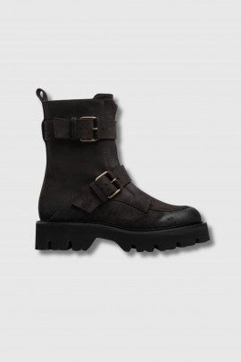 Dark brown suede ankle boots