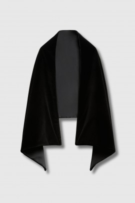 Reversible stole in black velvet and duchess silk