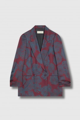Double-breasted burgundy print blazer