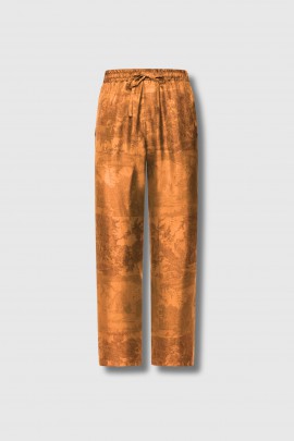 Pantalon en soie imprimé orange