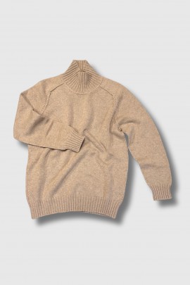 Pull col roulé en laine et cachemire beige 