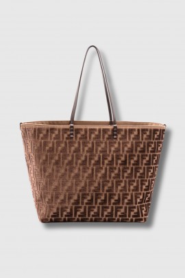 Brown velvet FF roll tote bag